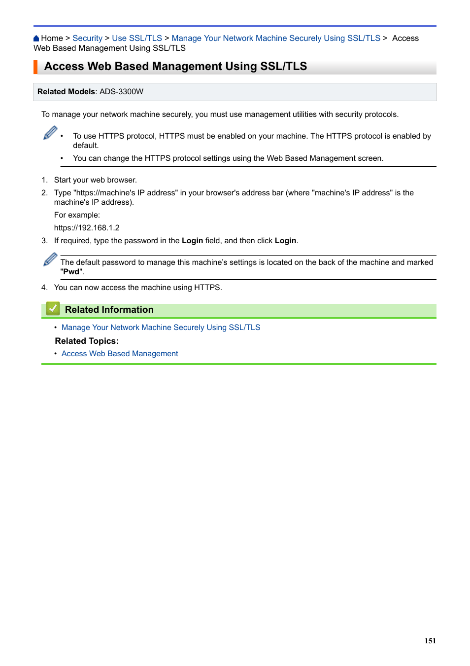 Access web based management using ssl/tls | Brother ADS-3100 High-Speed Desktop Color Scanner for Home & Small Offices User Manual | Page 155 / 253