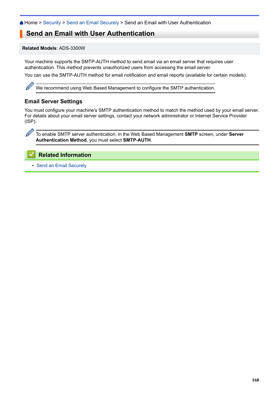 Send an email with user authentication | Brother ADS-3100 High-Speed Desktop Color Scanner for Home & Small Offices User Manual | Page 172 / 253