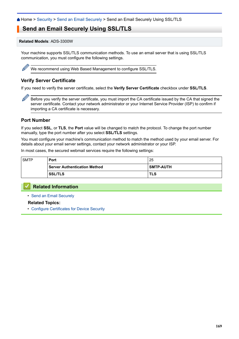 Send an email securely using ssl/tls | Brother ADS-3100 High-Speed Desktop Color Scanner for Home & Small Offices User Manual | Page 173 / 253