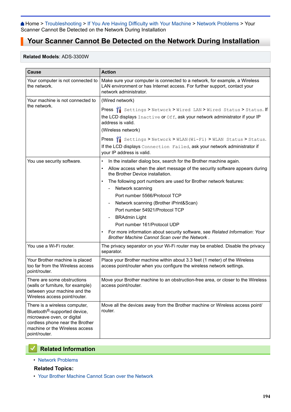 Related information | Brother ADS-3100 High-Speed Desktop Color Scanner for Home & Small Offices User Manual | Page 198 / 253