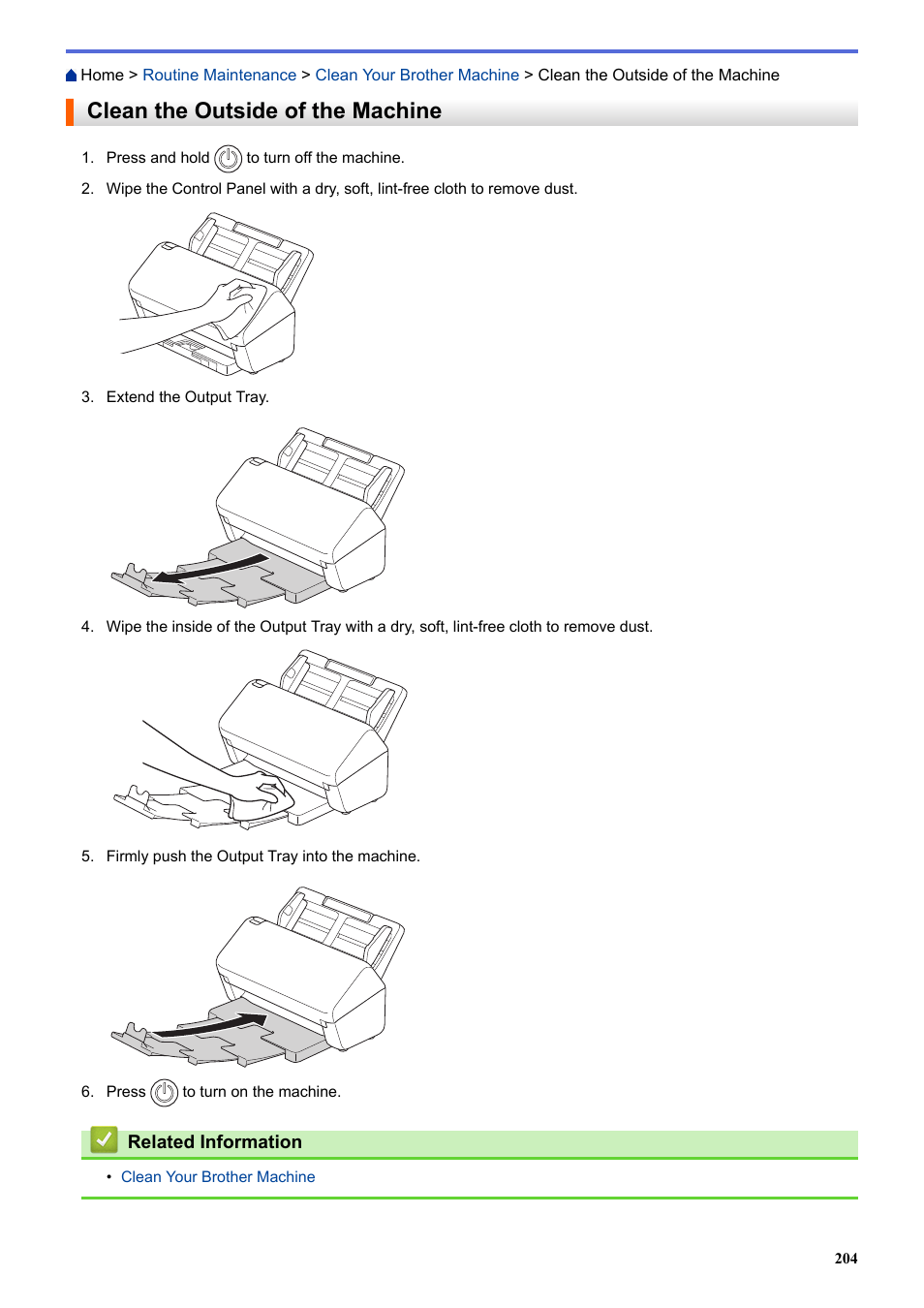 Clean the outside of the machine | Brother ADS-3100 High-Speed Desktop Color Scanner for Home & Small Offices User Manual | Page 208 / 253