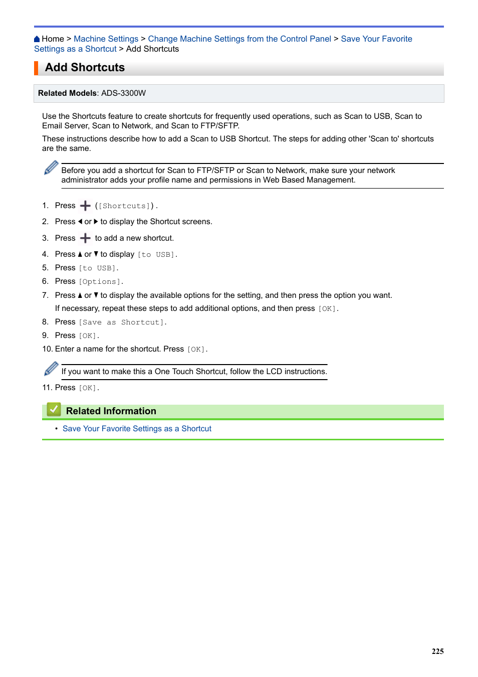 Add shortcuts | Brother ADS-3100 High-Speed Desktop Color Scanner for Home & Small Offices User Manual | Page 229 / 253