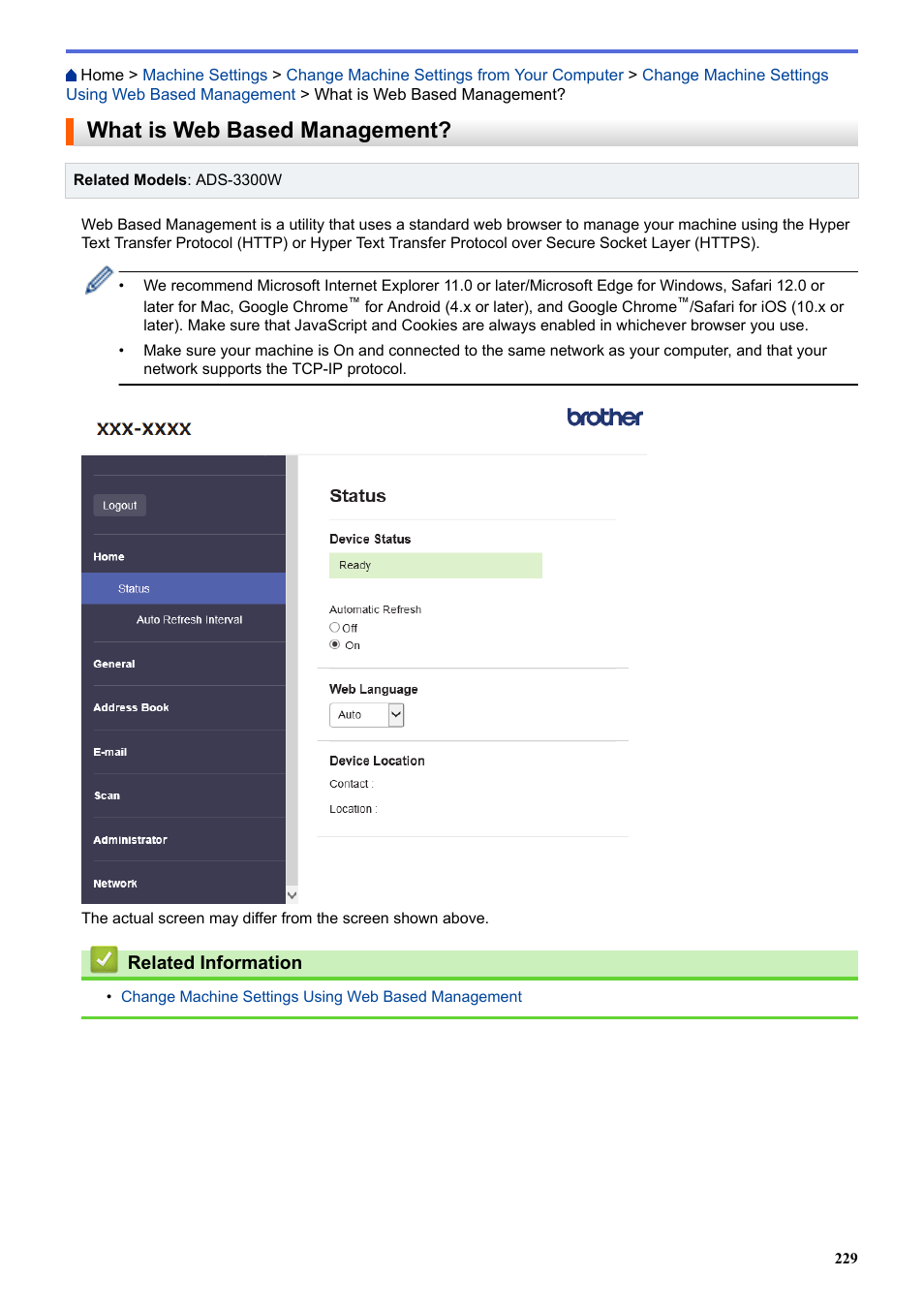 What is web based management | Brother ADS-3100 High-Speed Desktop Color Scanner for Home & Small Offices User Manual | Page 233 / 253
