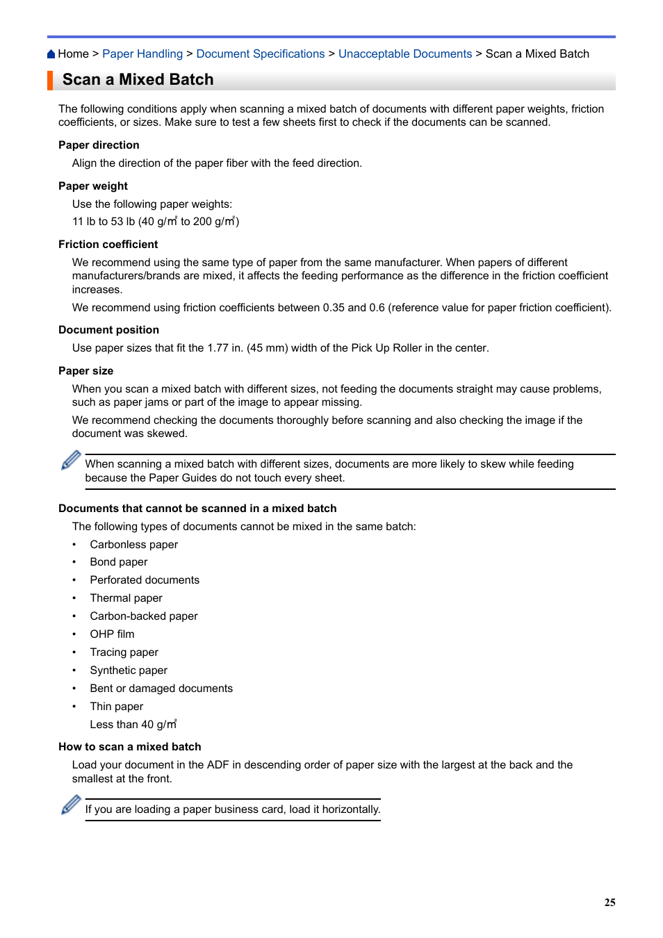 Scan a mixed batch | Brother ADS-3100 High-Speed Desktop Color Scanner for Home & Small Offices User Manual | Page 29 / 253