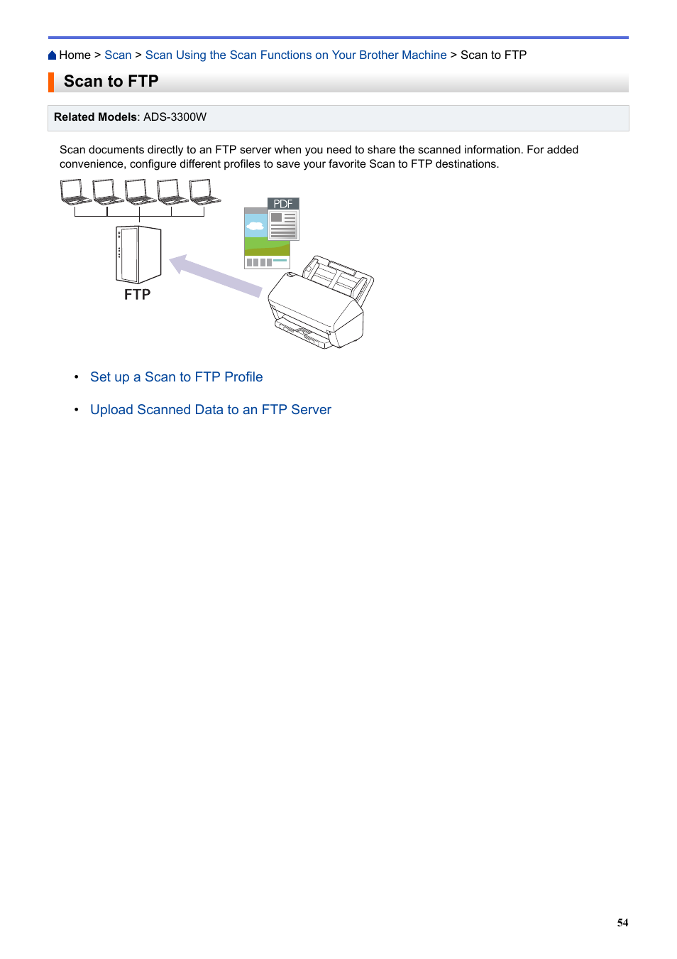 Scan to ftp | Brother ADS-3100 High-Speed Desktop Color Scanner for Home & Small Offices User Manual | Page 58 / 253