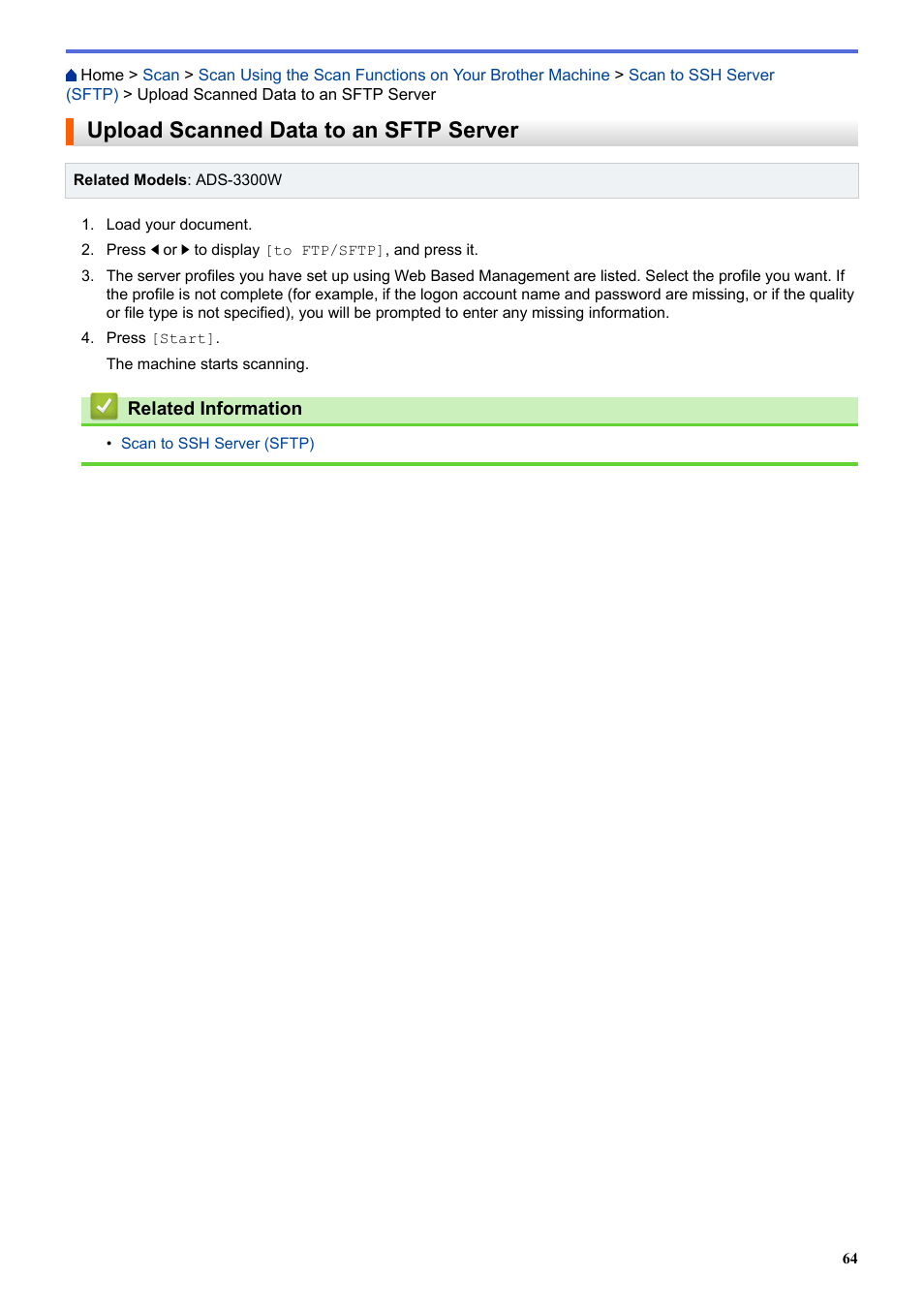 Upload scanned data to an sftp server | Brother ADS-3100 High-Speed Desktop Color Scanner for Home & Small Offices User Manual | Page 68 / 253