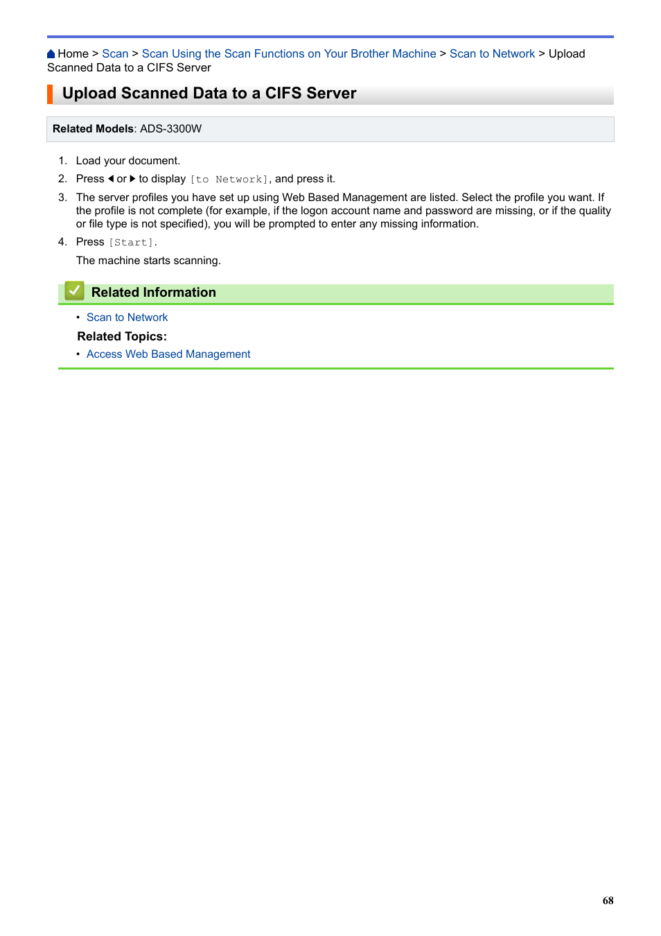 Upload scanned data to a cifs server | Brother ADS-3100 High-Speed Desktop Color Scanner for Home & Small Offices User Manual | Page 72 / 253