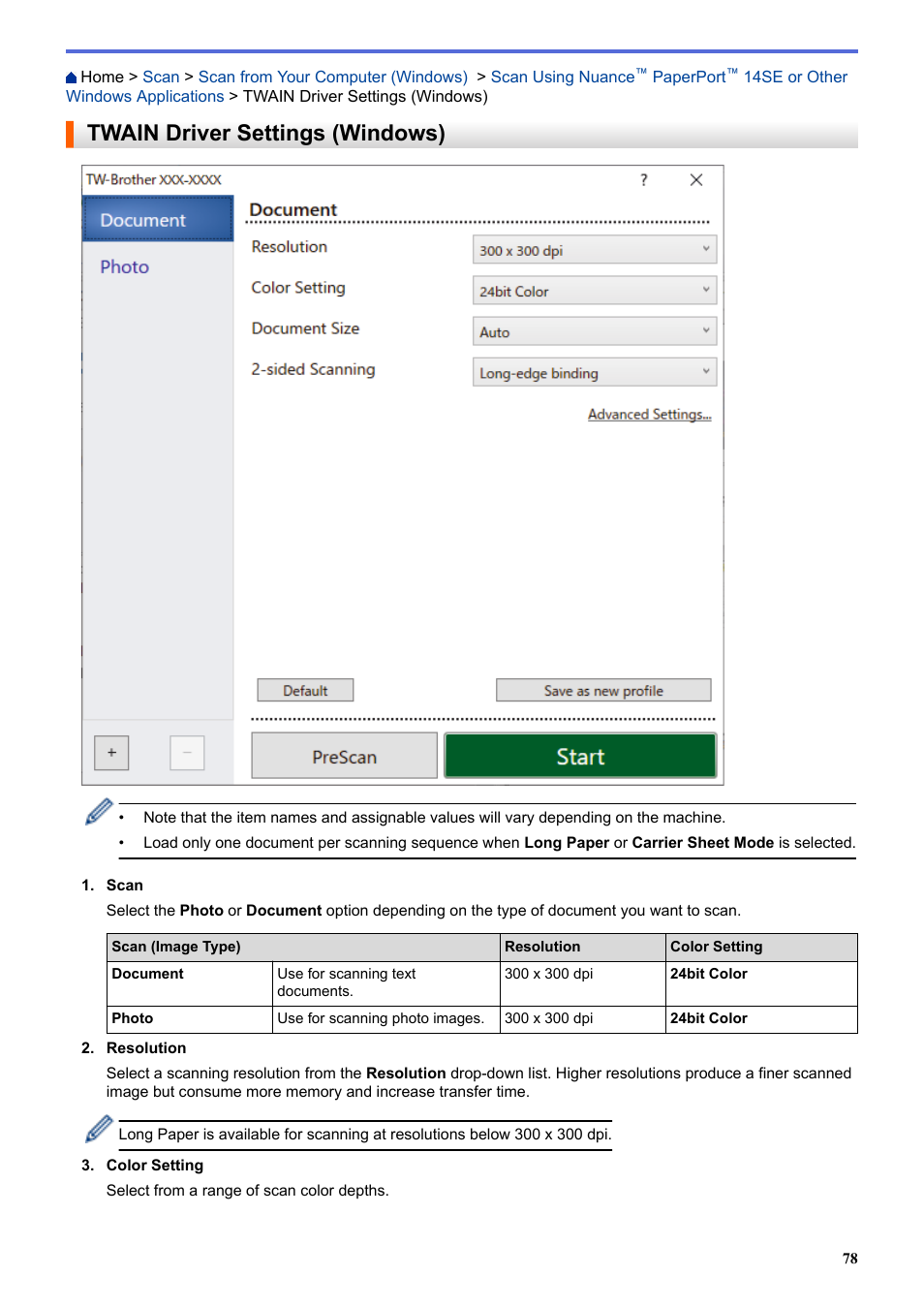 Twain driver settings (windows) | Brother ADS-3100 High-Speed Desktop Color Scanner for Home & Small Offices User Manual | Page 82 / 253