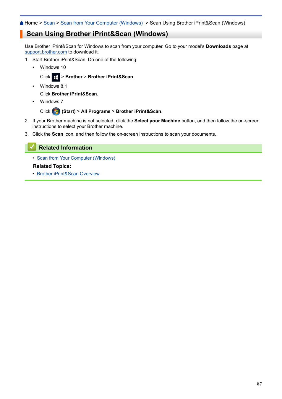 Scan using brother iprint&scan (windows) | Brother ADS-3100 High-Speed Desktop Color Scanner for Home & Small Offices User Manual | Page 91 / 253