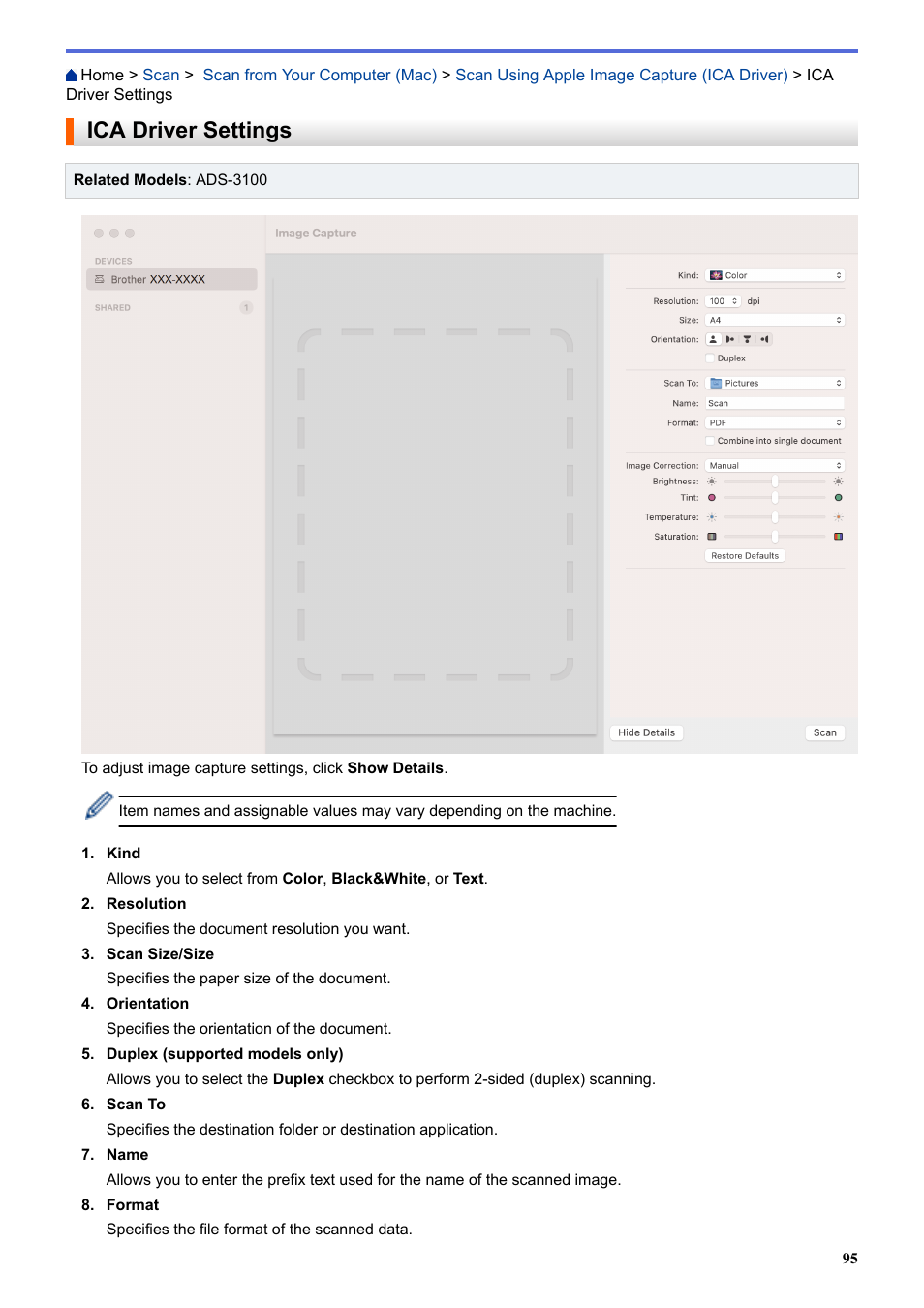 Ica driver settings | Brother ADS-3100 High-Speed Desktop Color Scanner for Home & Small Offices User Manual | Page 99 / 253