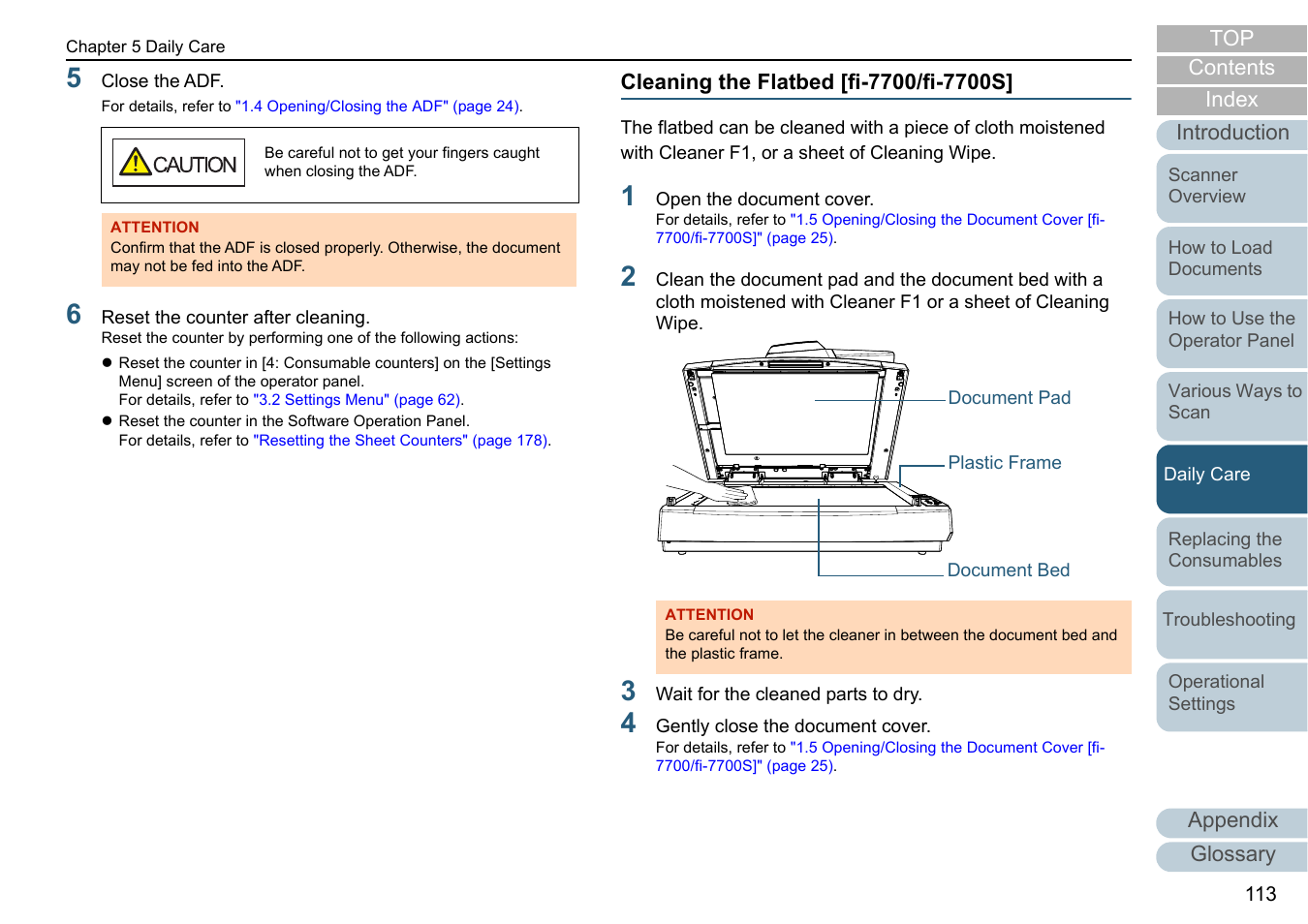 Cleaning the flatbed [fi-7700/fi-7700s | Fujitsu Ricoh Fujitsu fi-7700 Document Scanner User Manual | Page 113 / 238
