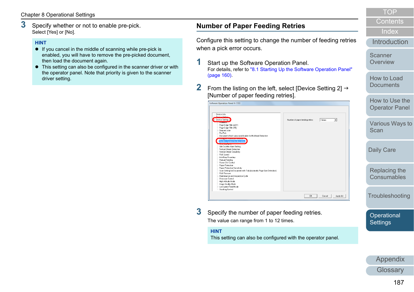 Number of paper feeding retries | Fujitsu Ricoh Fujitsu fi-7700 Document Scanner User Manual | Page 187 / 238