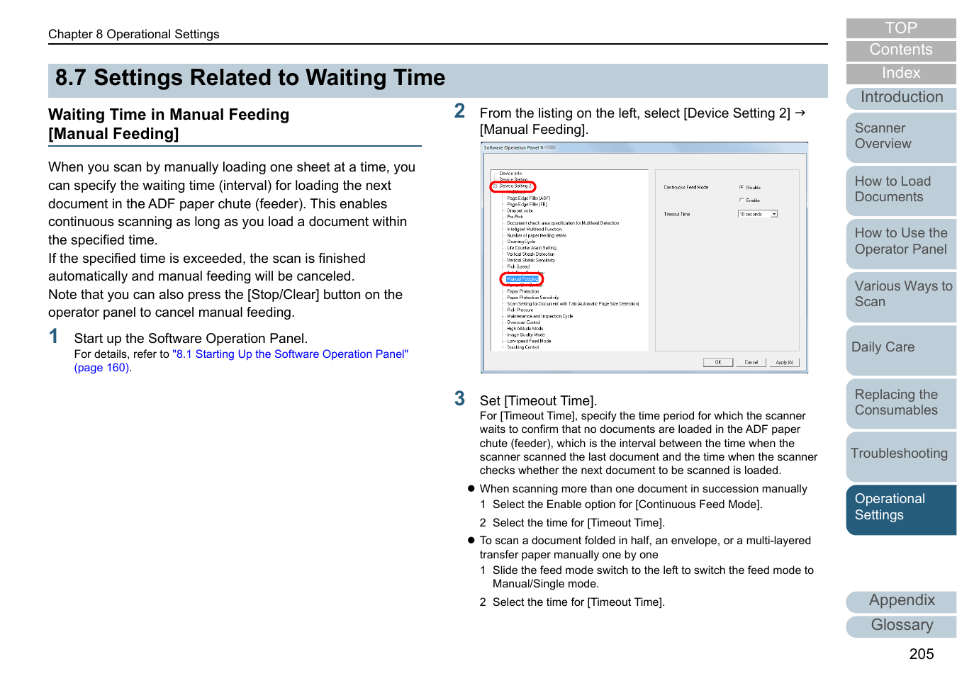 7 settings related to waiting time, Waiting time in manual feeding [manual feeding, Settings related to waiting time | R to, Waiting time in manual feeding [manual | Fujitsu Ricoh Fujitsu fi-7700 Document Scanner User Manual | Page 205 / 238