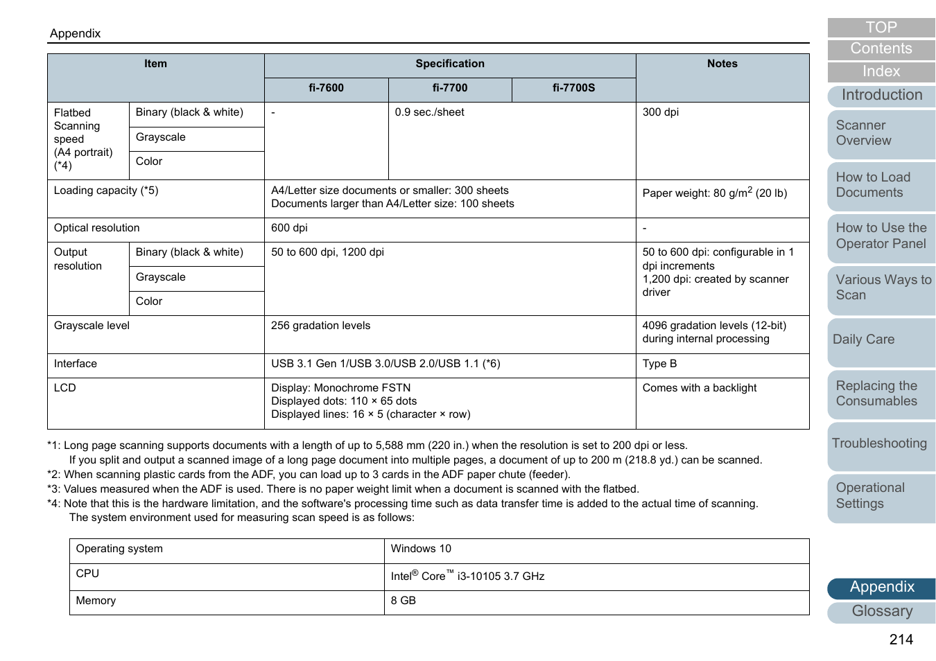 Appendix glossary introduction index contents | Fujitsu Ricoh Fujitsu fi-7700 Document Scanner User Manual | Page 214 / 238