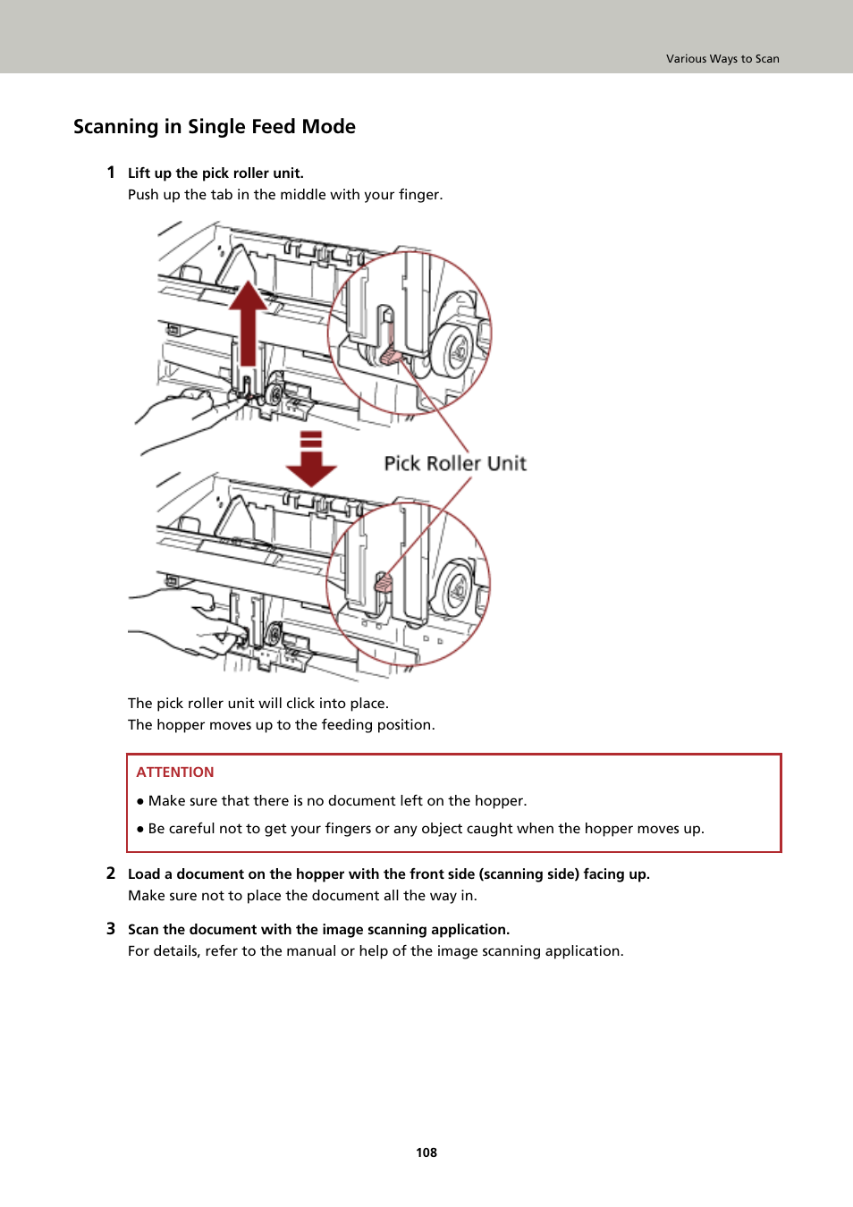 Scanning in single feed mode | Fujitsu Ricoh Fujitsu fi-7900 Image Scanner User Manual | Page 108 / 291