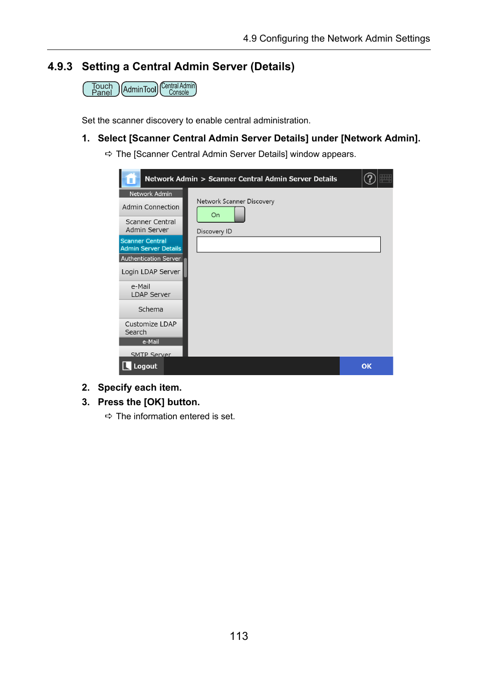 3 setting a central admin server (details), Details, P.113) | Fujitsu Ricoh Fujitsu N7100E Network Image Scanner User Manual | Page 113 / 482