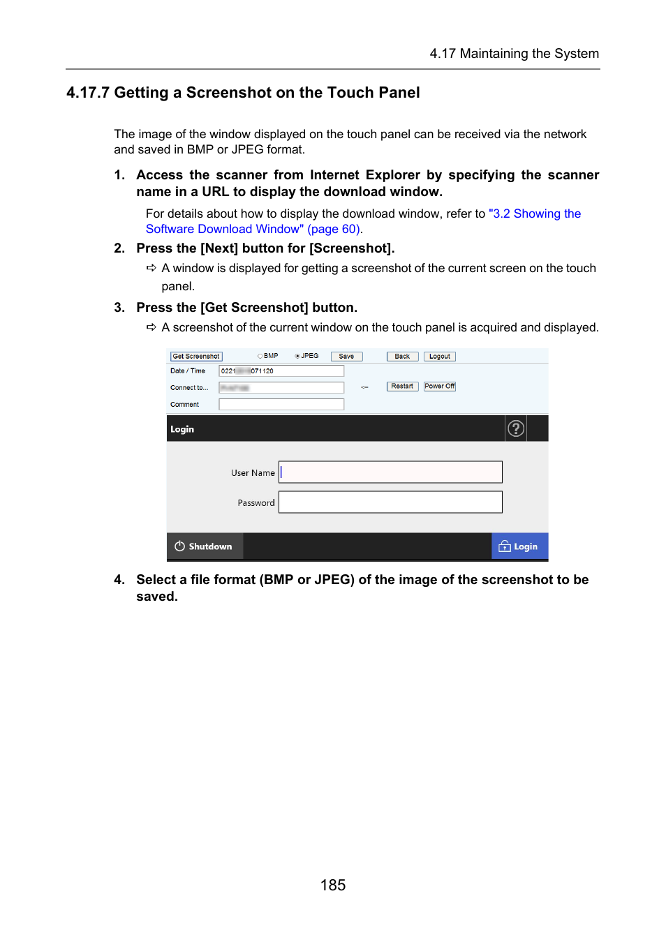 7 getting a screenshot on the touch panel | Fujitsu Ricoh Fujitsu N7100E Network Image Scanner User Manual | Page 185 / 482