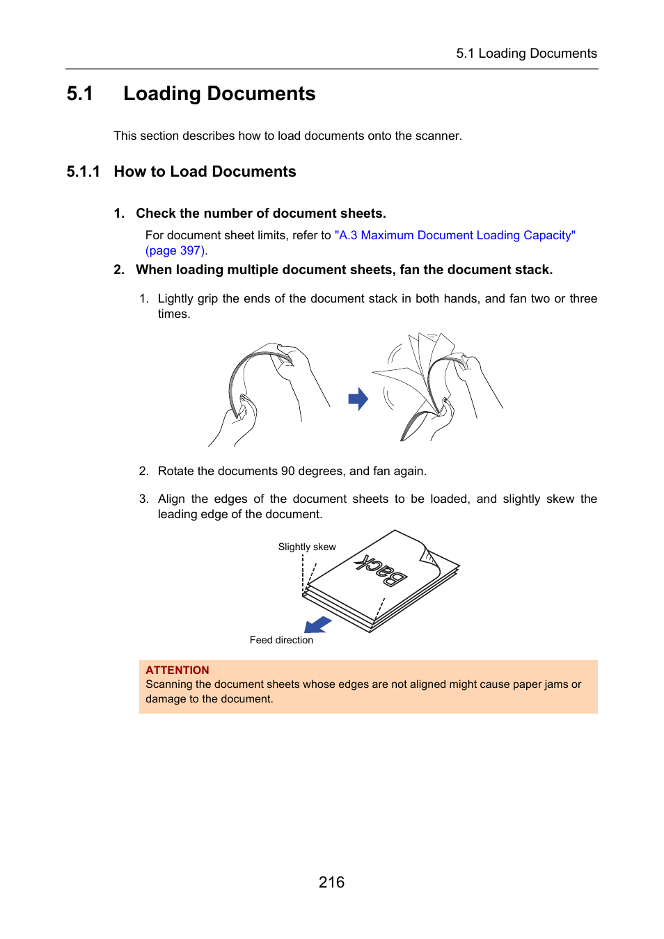 1 loading documents, 1 how to load documents, Loading documents | Back bac k | Fujitsu Ricoh Fujitsu N7100E Network Image Scanner User Manual | Page 216 / 482