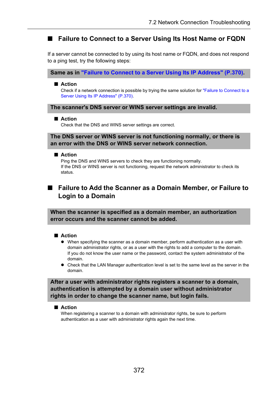 To a domain, Failure to connect to a server using, Its host name or fqdn" (p.372) | For fu | Fujitsu Ricoh Fujitsu N7100E Network Image Scanner User Manual | Page 372 / 482