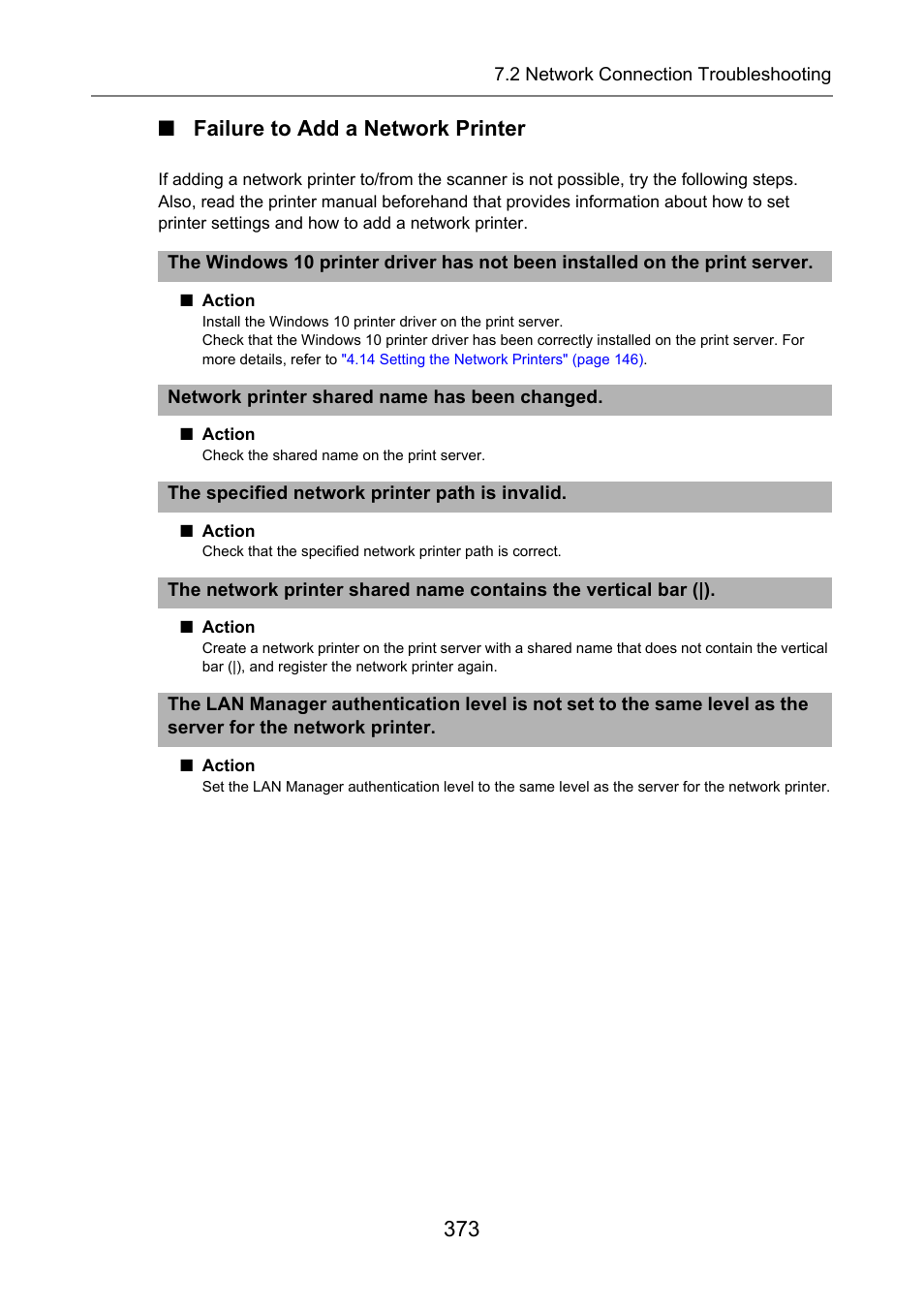 Failure to add a network printer, 373 ■ failure to add a network printer | Fujitsu Ricoh Fujitsu N7100E Network Image Scanner User Manual | Page 373 / 482
