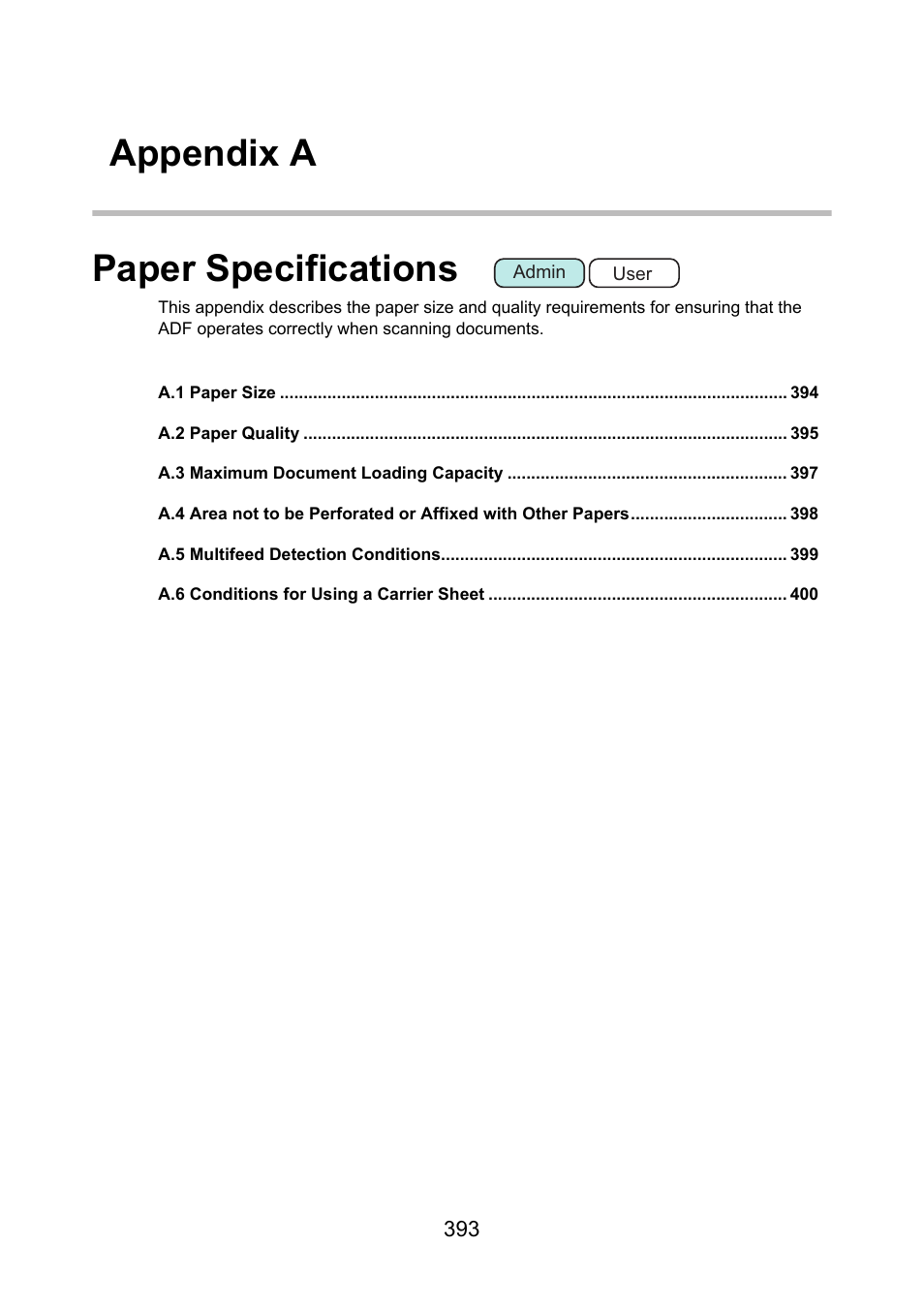 Appendix a paper specifications | Fujitsu Ricoh Fujitsu N7100E Network Image Scanner User Manual | Page 393 / 482