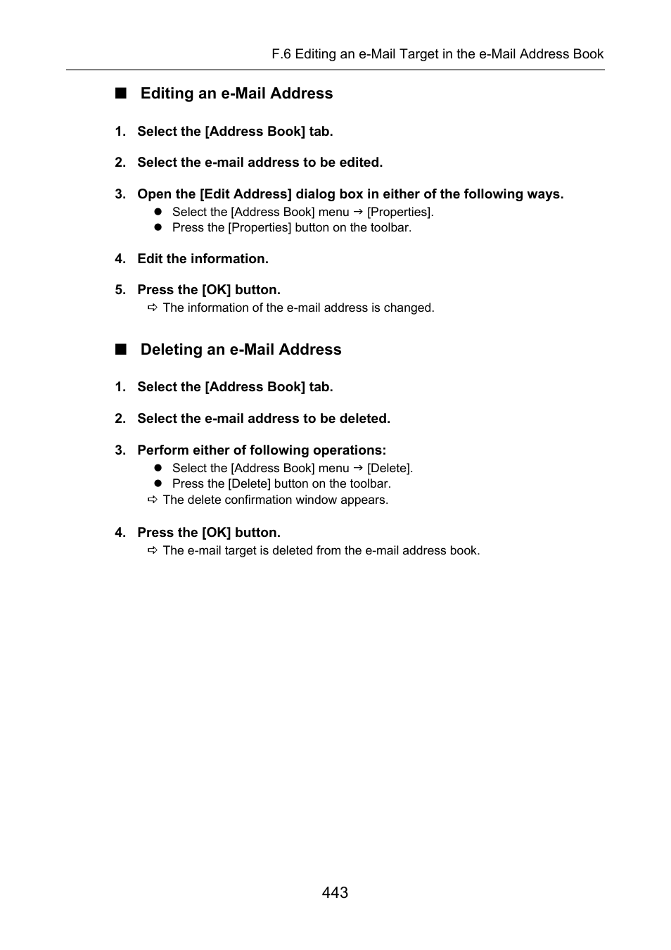 Editing an e-mail address, Deleting an e-mail address, 443 ■ editing an e-mail address | Fujitsu Ricoh Fujitsu N7100E Network Image Scanner User Manual | Page 443 / 482