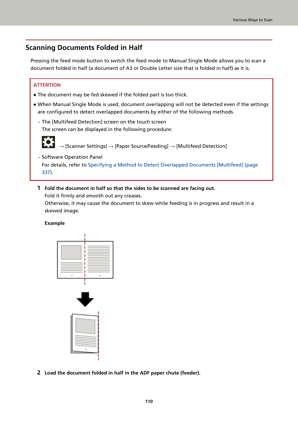 Scanning documents folded in half | Ricoh fi-8040 Desktop Scanner User Manual | Page 110 / 425