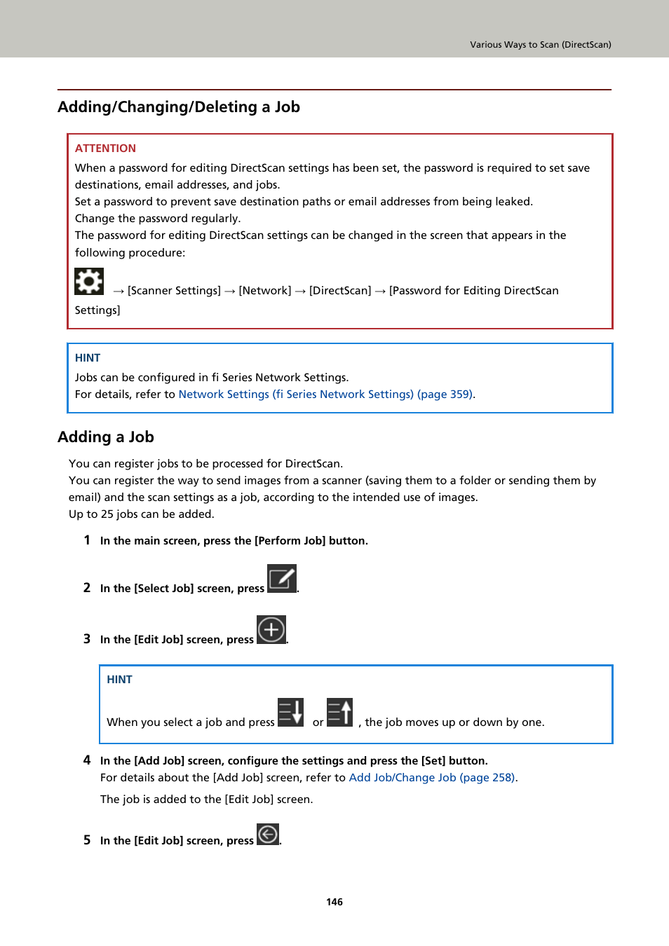 Adding/changing/deleting a job, Adding a job | Ricoh fi-8040 Desktop Scanner User Manual | Page 146 / 425