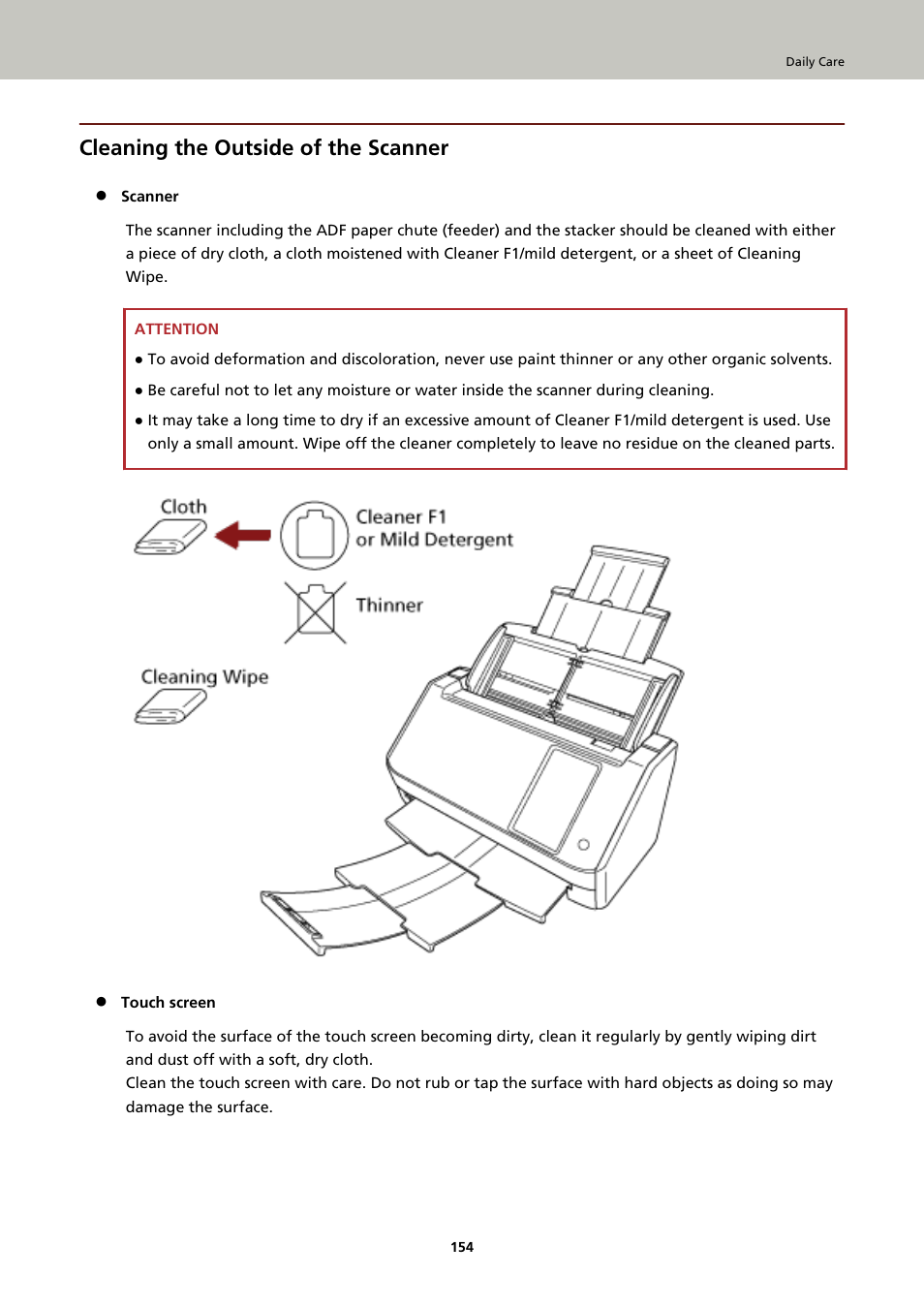Cleaning the outside of the scanner | Ricoh fi-8040 Desktop Scanner User Manual | Page 154 / 425