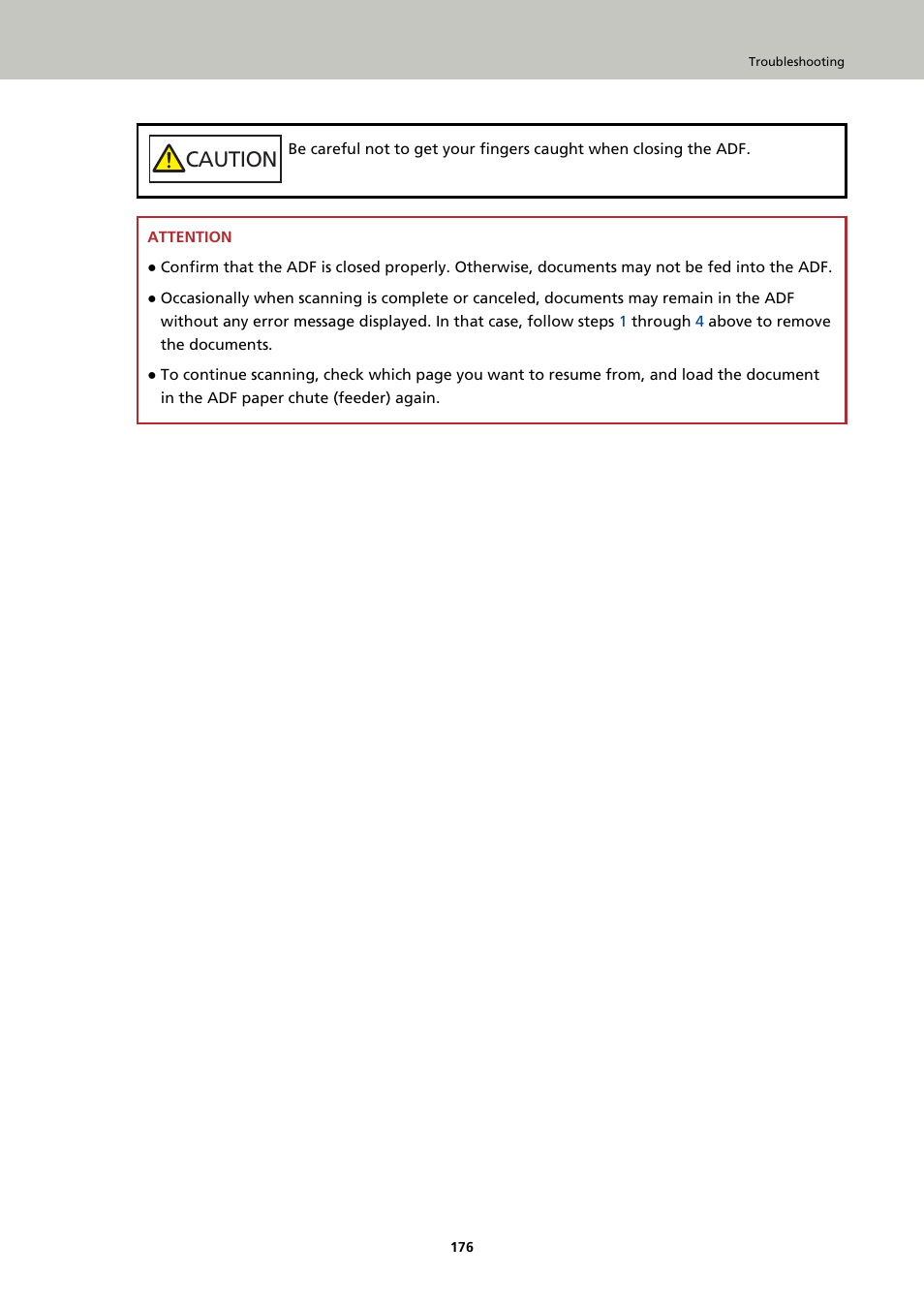 Caution | Ricoh fi-8040 Desktop Scanner User Manual | Page 176 / 425