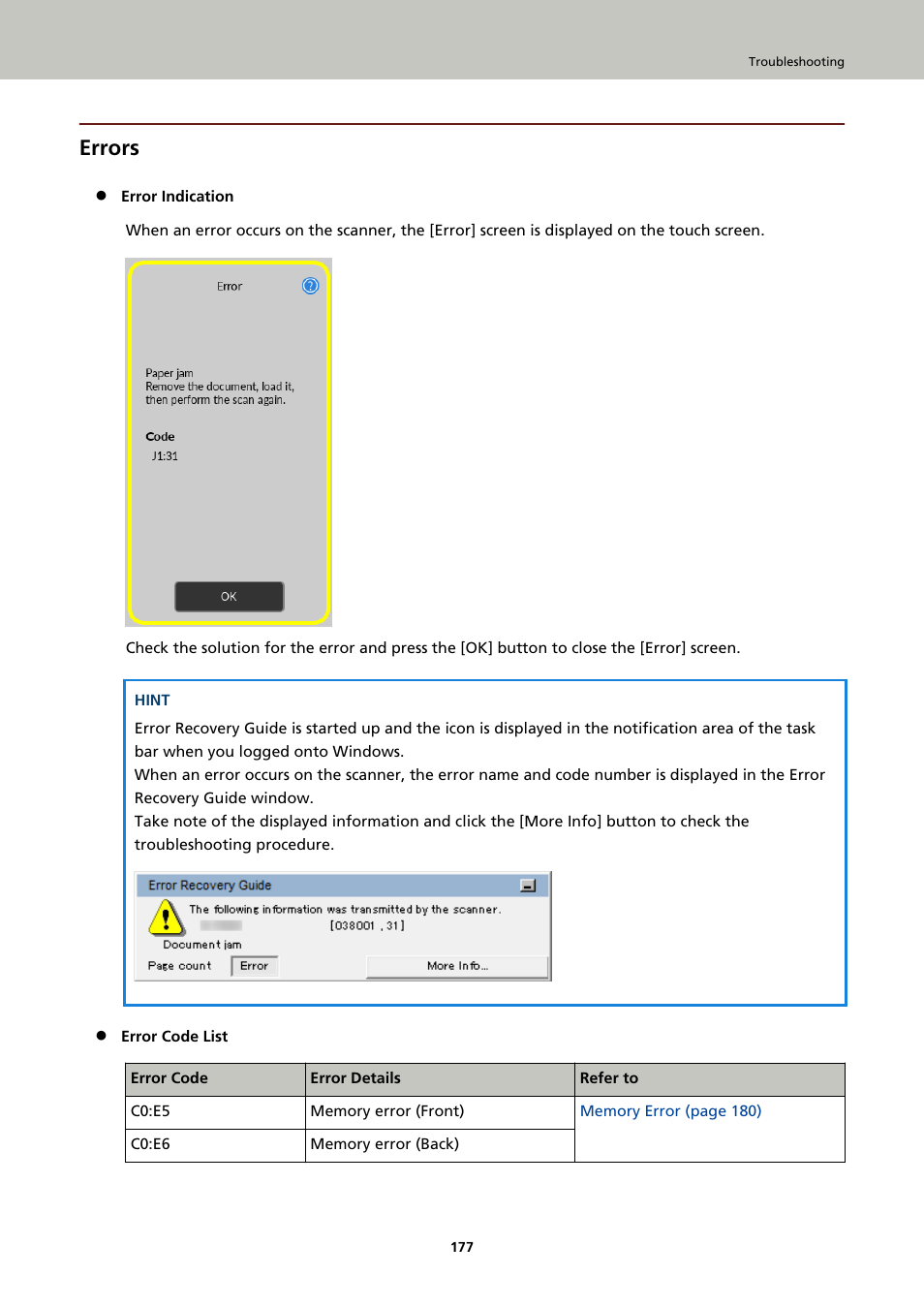 Errors | Ricoh fi-8040 Desktop Scanner User Manual | Page 177 / 425