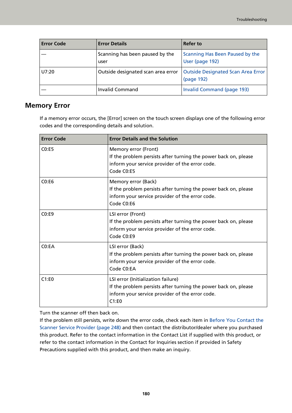 Memory error | Ricoh fi-8040 Desktop Scanner User Manual | Page 180 / 425