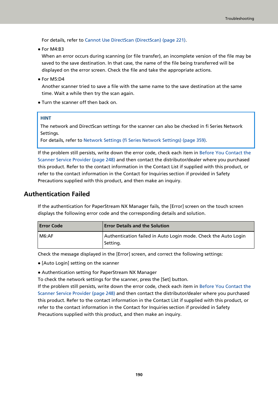 Authentication failed | Ricoh fi-8040 Desktop Scanner User Manual | Page 190 / 425