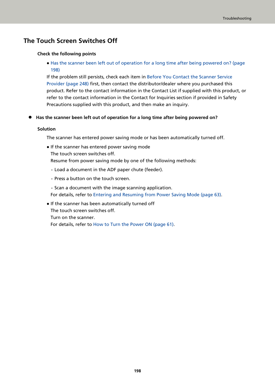 The touch screen switches off | Ricoh fi-8040 Desktop Scanner User Manual | Page 198 / 425