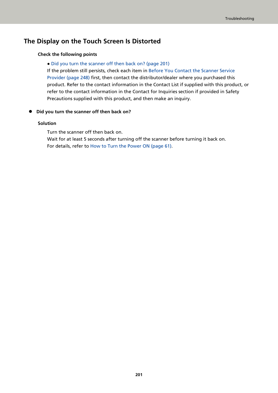 The display on the touch screen is distorted | Ricoh fi-8040 Desktop Scanner User Manual | Page 201 / 425