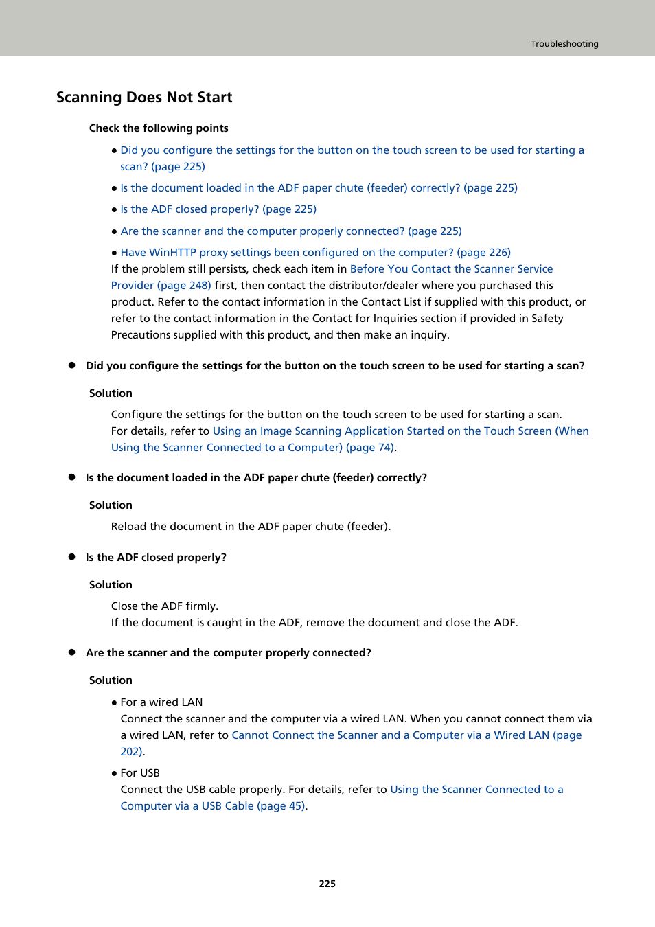 Scanning does not start | Ricoh fi-8040 Desktop Scanner User Manual | Page 225 / 425