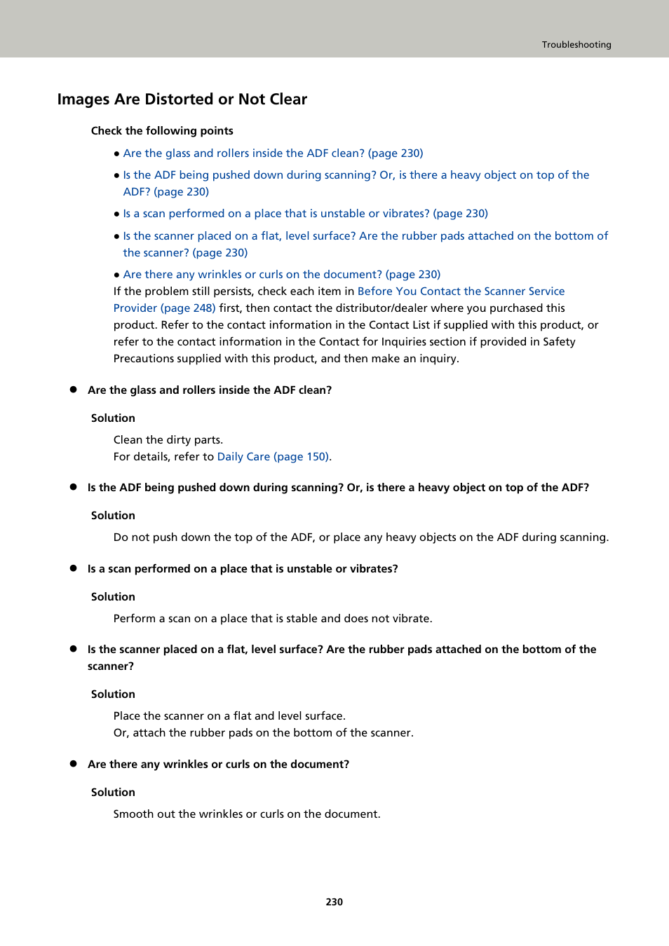 Images are distorted or not clear | Ricoh fi-8040 Desktop Scanner User Manual | Page 230 / 425