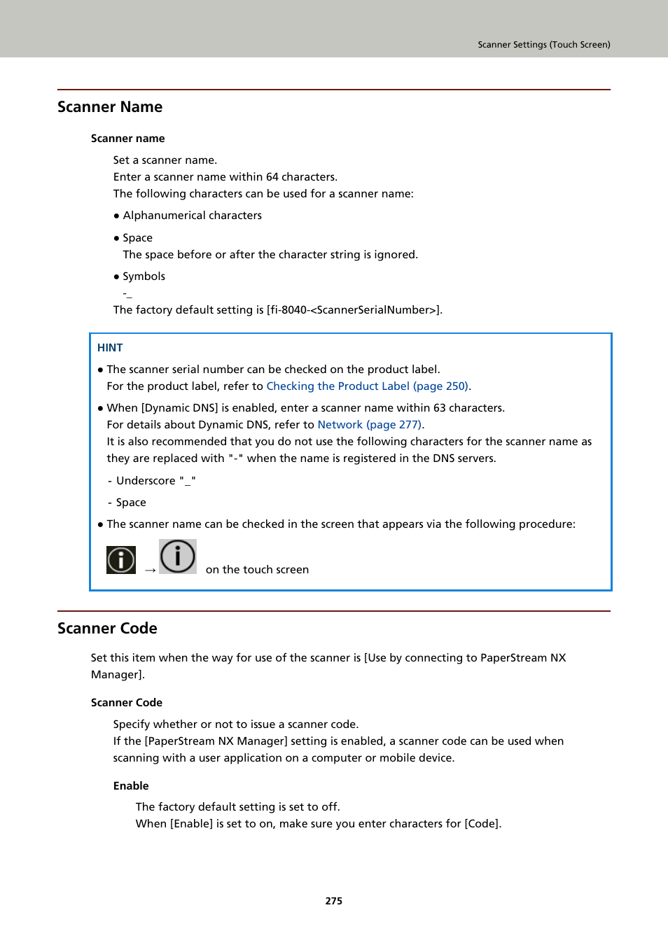 Scanner name, Scanner code | Ricoh fi-8040 Desktop Scanner User Manual | Page 275 / 425