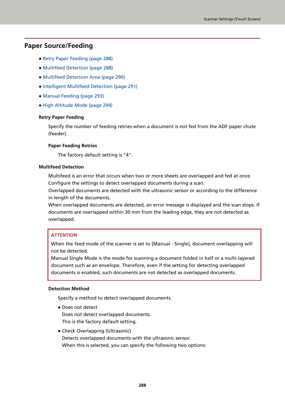 Paper source/feeding, For details, refer to | Ricoh fi-8040 Desktop Scanner User Manual | Page 288 / 425