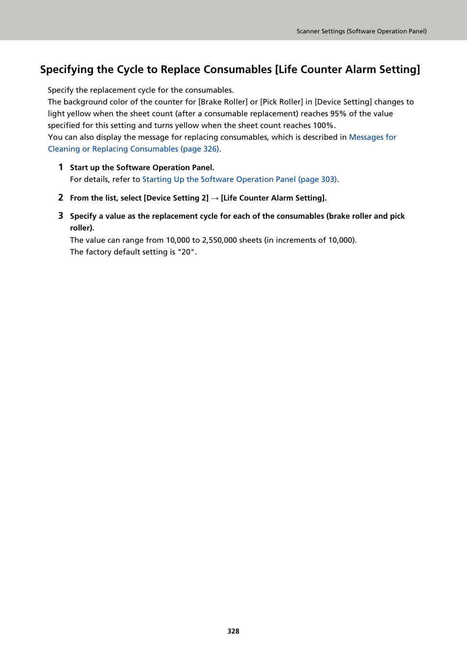 Life counter alarm setting, 95% of the value specified in | Ricoh fi-8040 Desktop Scanner User Manual | Page 328 / 425