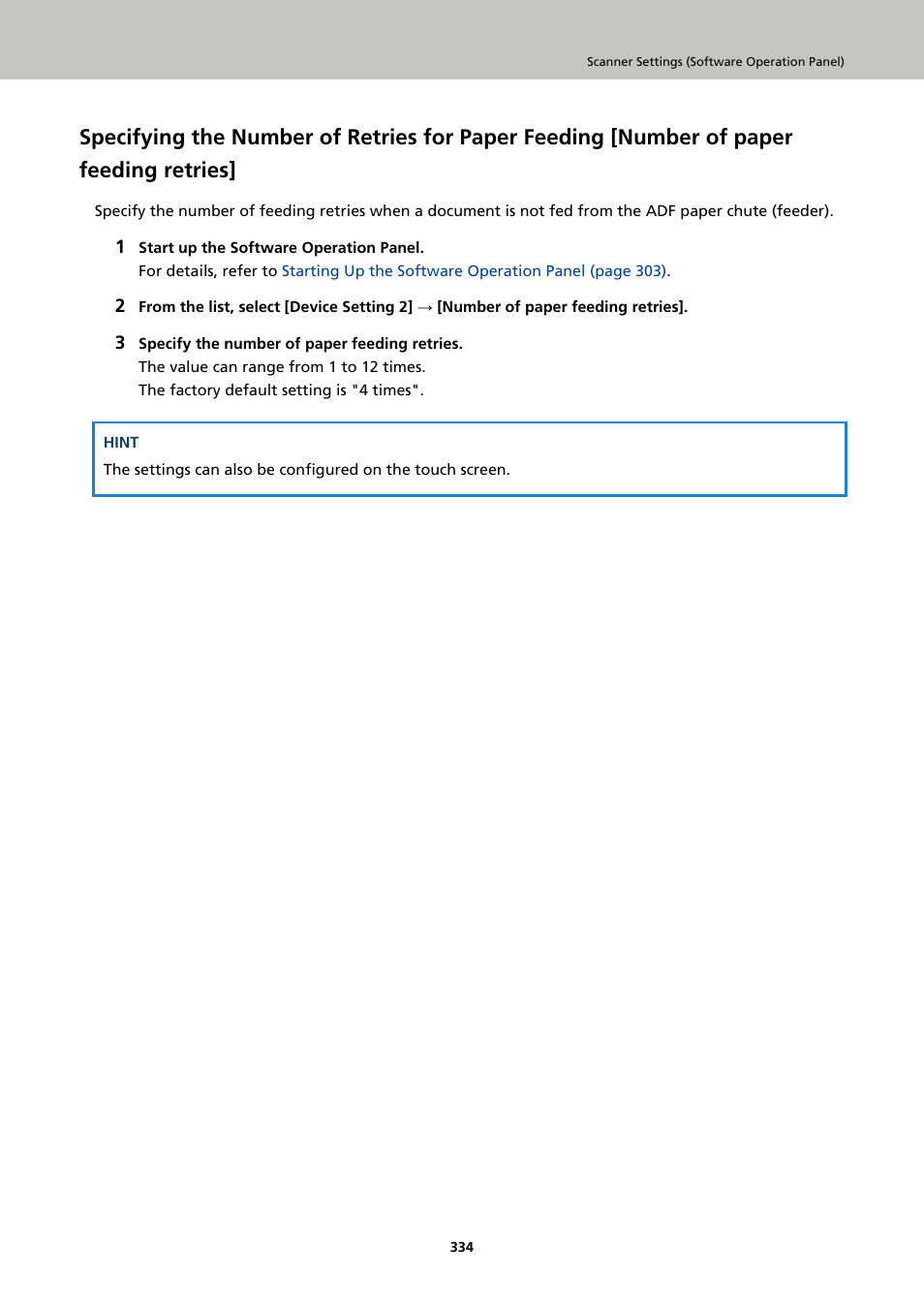 Number of paper feeding retries | Ricoh fi-8040 Desktop Scanner User Manual | Page 334 / 425