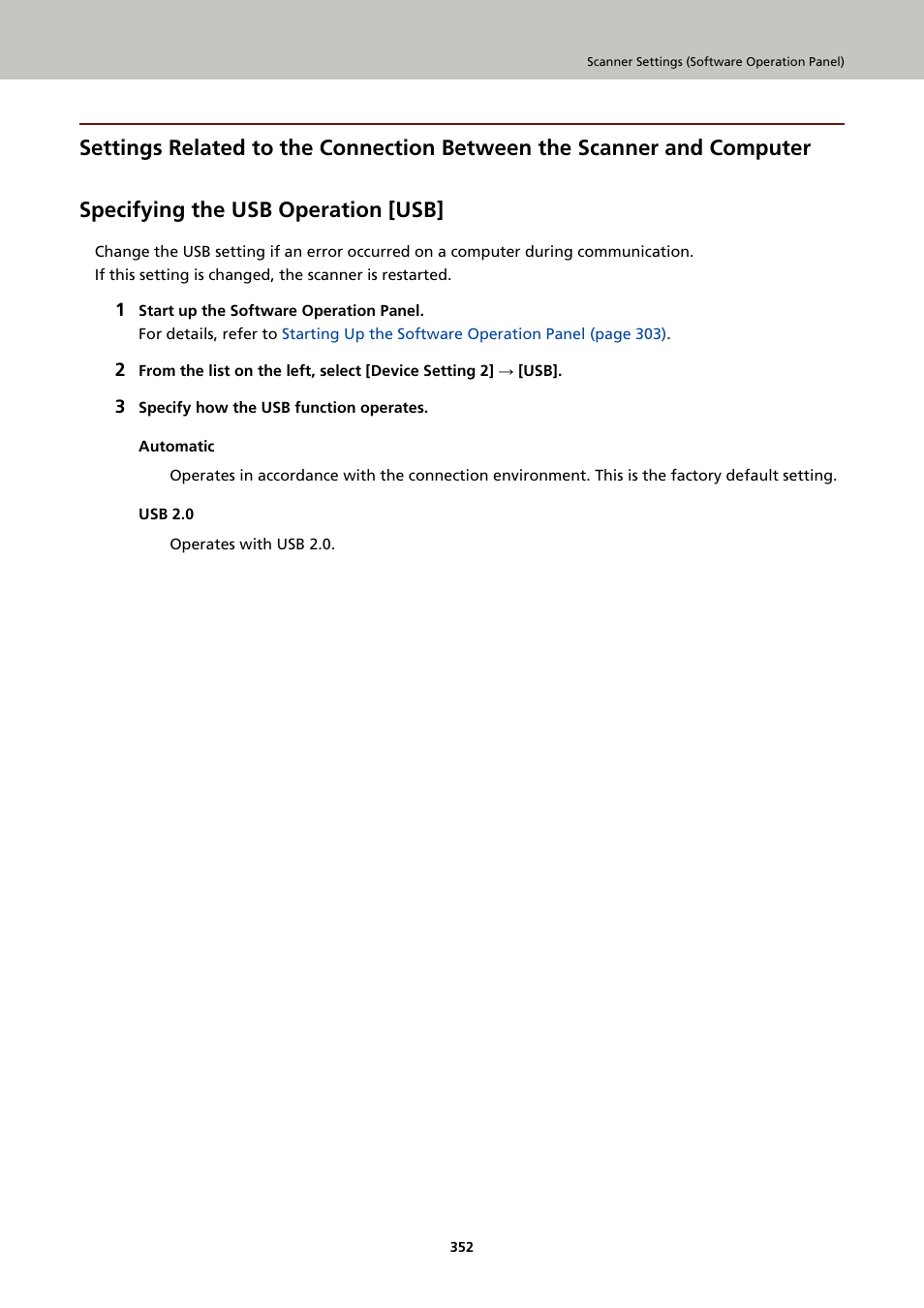 Specifying the usb operation [usb, For details, refer to | Ricoh fi-8040 Desktop Scanner User Manual | Page 352 / 425