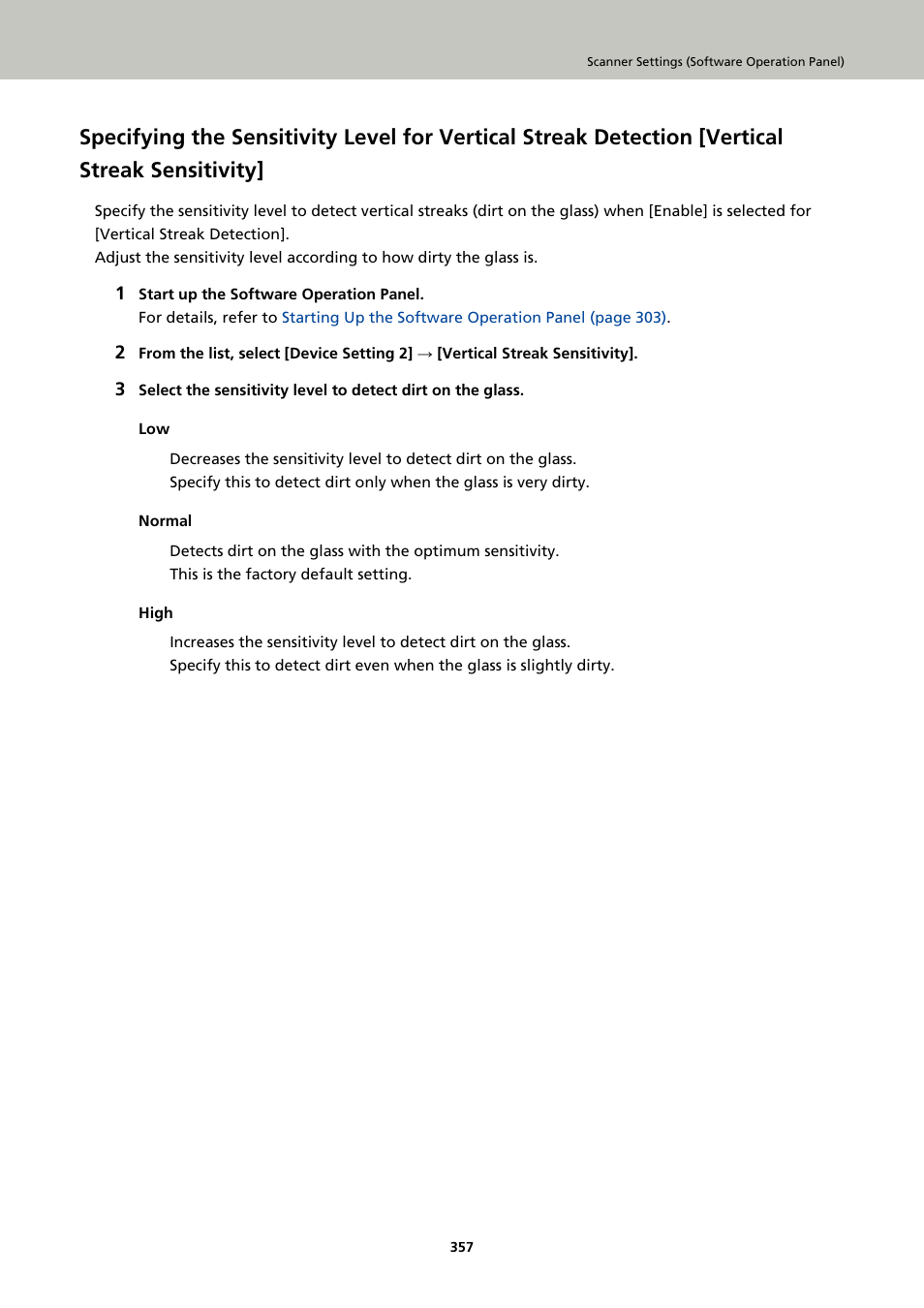 Vertical streak sensitivity | Ricoh fi-8040 Desktop Scanner User Manual | Page 357 / 425