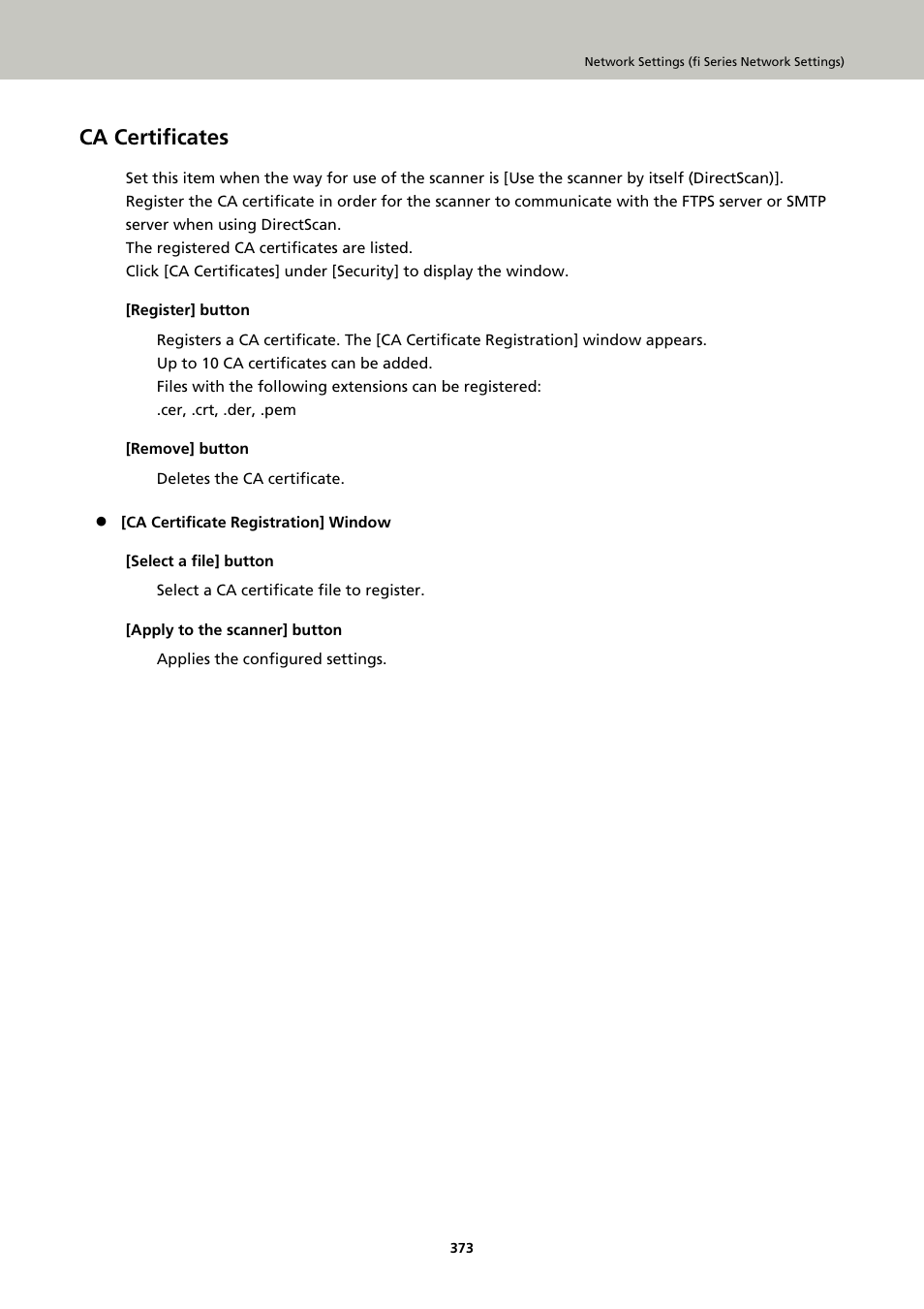 Ca certificates | Ricoh fi-8040 Desktop Scanner User Manual | Page 373 / 425