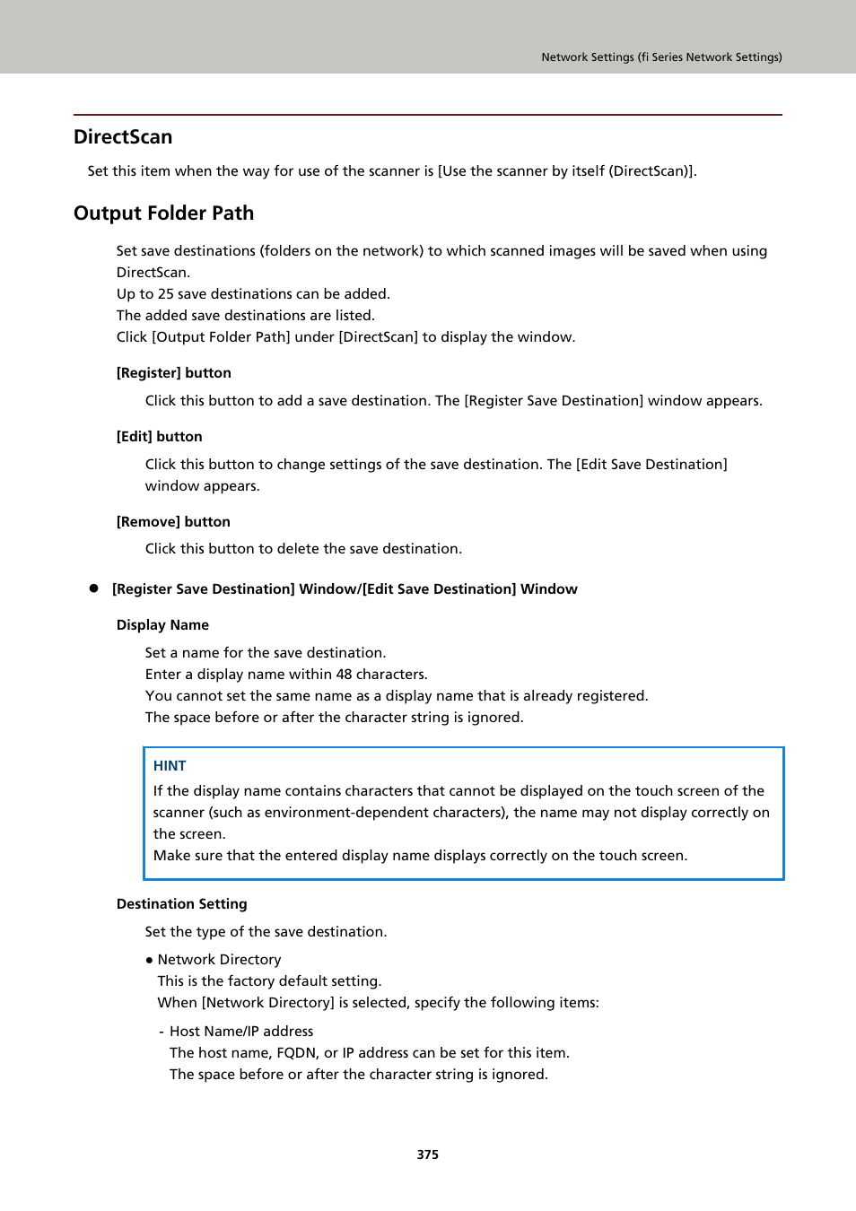 Directscan, Output folder path | Ricoh fi-8040 Desktop Scanner User Manual | Page 375 / 425