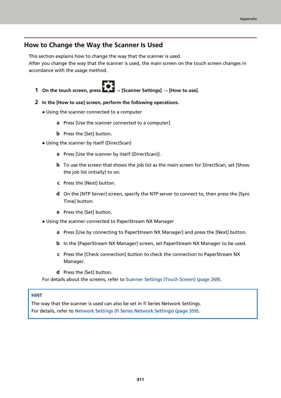 How to change the way the scanner is used, How to change the way, To change the main screen | If the above screen is not displayed, refer to | Ricoh fi-8040 Desktop Scanner User Manual | Page 411 / 425