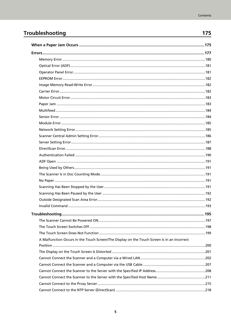 Troubleshooting 175 | Ricoh fi-8040 Desktop Scanner User Manual | Page 5 / 425