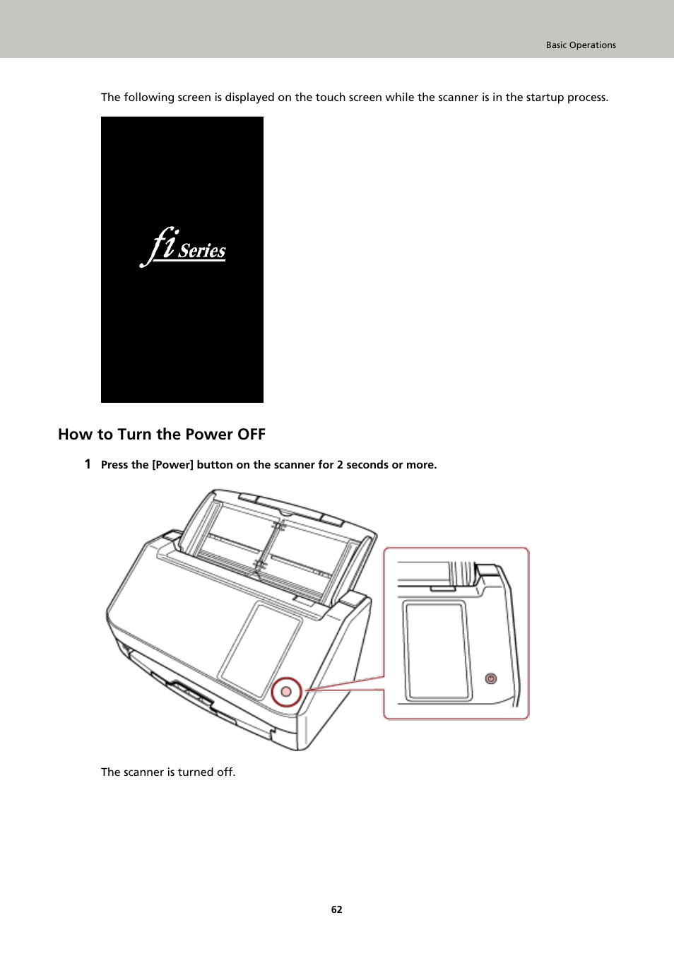 How to turn the power off | Ricoh fi-8040 Desktop Scanner User Manual | Page 62 / 425