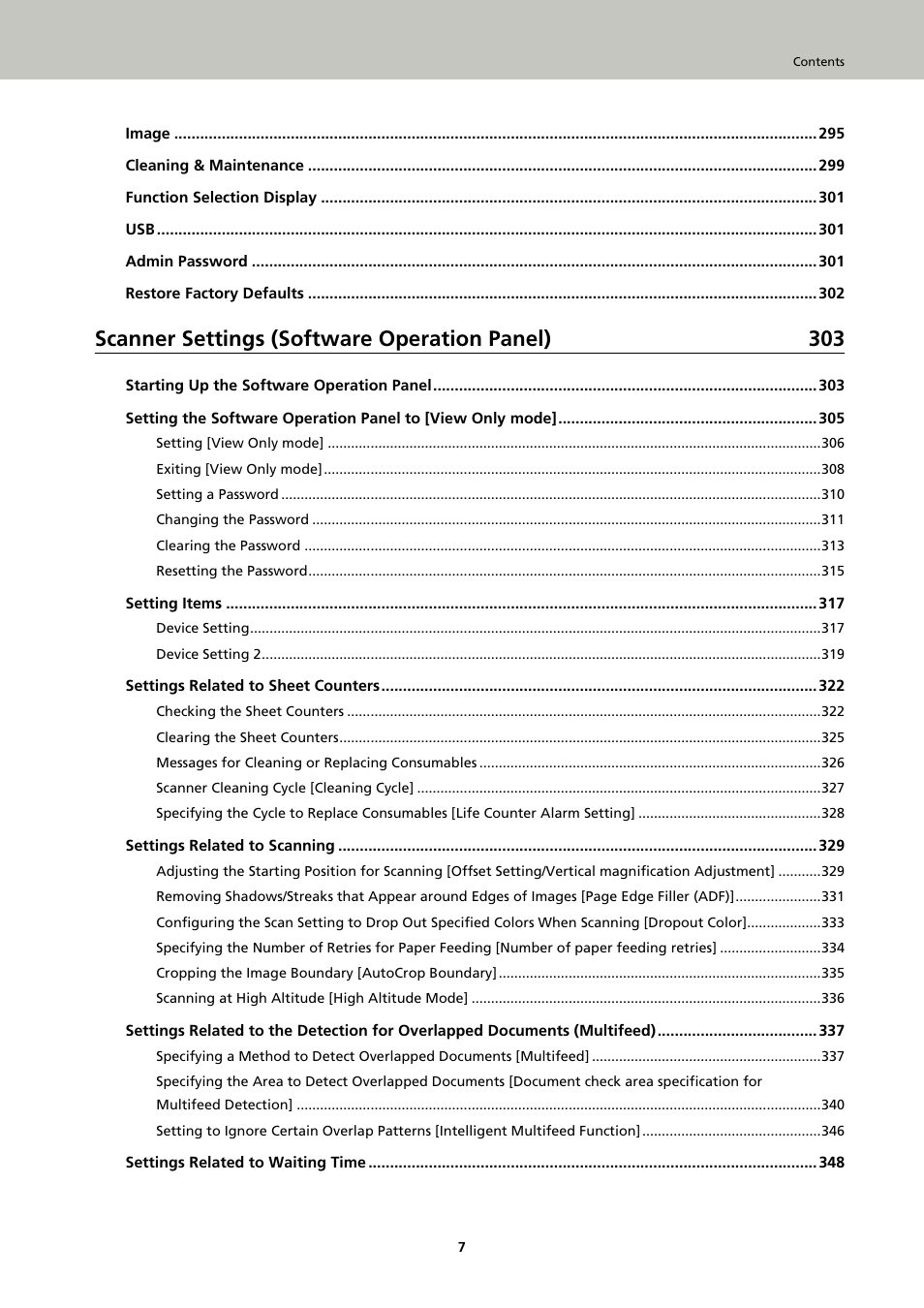 Scanner settings (software operation panel) 303 | Ricoh fi-8040 Desktop Scanner User Manual | Page 7 / 425
