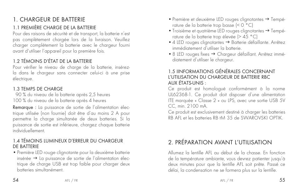 Chargeur de batterie, Préparation avant l’utilisation | Swarovski AFL Rechargeable Anti-Fog Lens for Z6i, Z8i, dS User Manual | Page 28 / 87